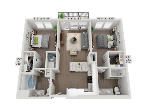 Floor plan image of B1, 2-bedroom apartment